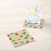 水彩画のいちごパターン スクエアペーパーコースター (インサイチュ)