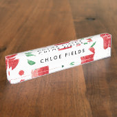 水彩画のいちごピンク及び赤く色彩の鮮やかな果実 デスクネームプレート (側面)