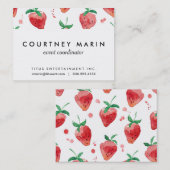 水彩画のいちごピンク及び赤く色彩の鮮やかな果実 名刺 (正面/裏面)