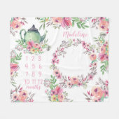 水彩画のお茶会のベビーのマイル標石 フリースブランケット (正面(横))