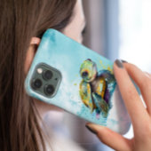 水彩画のかわいいウミガメの作品 ブルー iPhoneケース