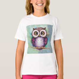 水彩画のかわいいフクロウ Tシャツ