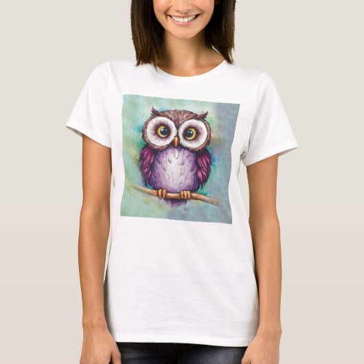 水彩画のかわいいフクロウ Tシャツ (正面)