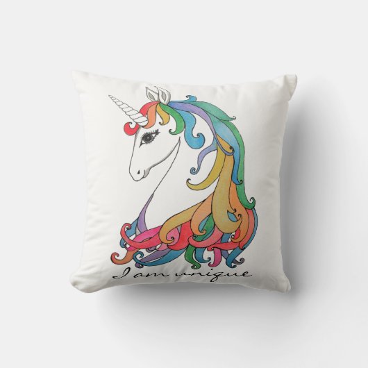 水彩画のかわいい虹のユニコーン クッション (正面)
