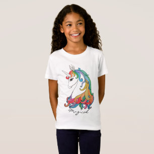 水彩画のかわいい虹のユニコーン Tシャツ