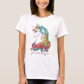 水彩画のかわいい虹のユニコーン Tシャツ (正面)