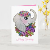 水彩画のかわいい象そして野生花 カード (黄色い花)