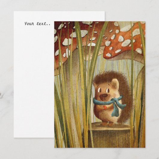 水彩画のきのこ Pretty Hedgehog  森の中の カード (正面/裏面)