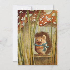 水彩画のきのこ Pretty Hedgehog  森の中の カード