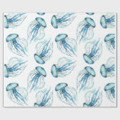 水彩画のくらげパターン ラッピングペーパー (フラット)