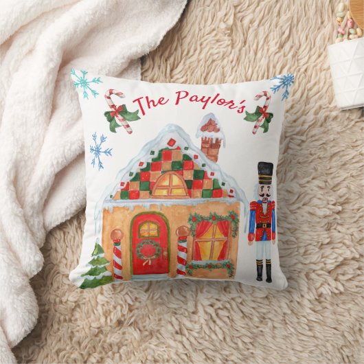 水彩画のくるみ割りのクリスマスの枕 クッション (ブランケット)