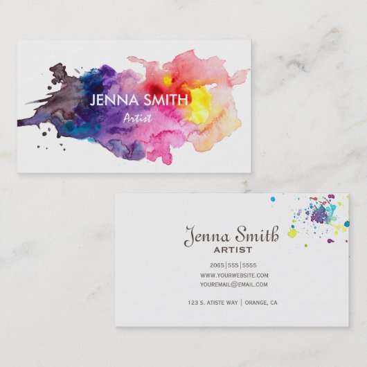 水彩画のしぶきのデザインの芸術家 名刺 (正面/裏面)