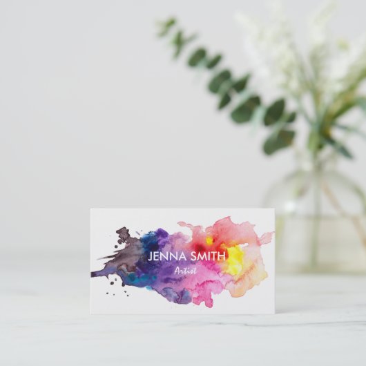 水彩画のしぶきのデザインの芸術家 名刺 (スタンド正面)