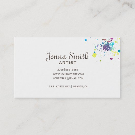 水彩画のしぶきのデザインの芸術家 名刺 (裏面)