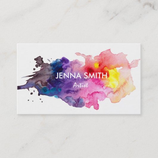 水彩画のしぶきのデザインの芸術家 名刺 (正面)