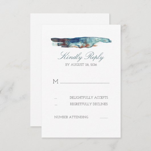 水彩画のしぶきのレトロのビーチ結婚式RSVPカード 出欠カード (正面/裏面)