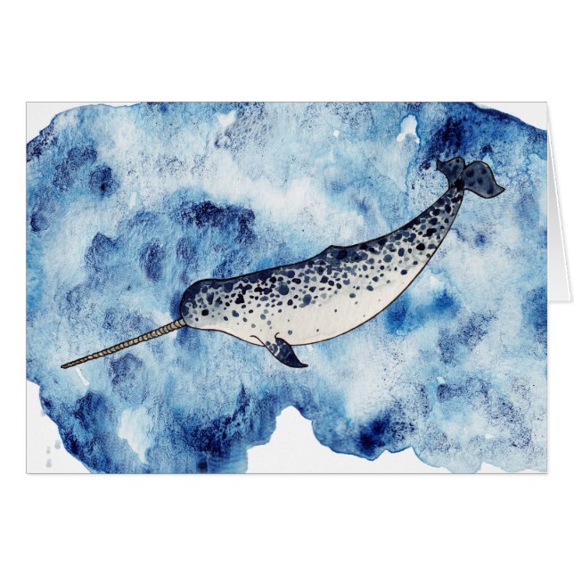 水彩画のしぶきのNarwhal (正面横)
