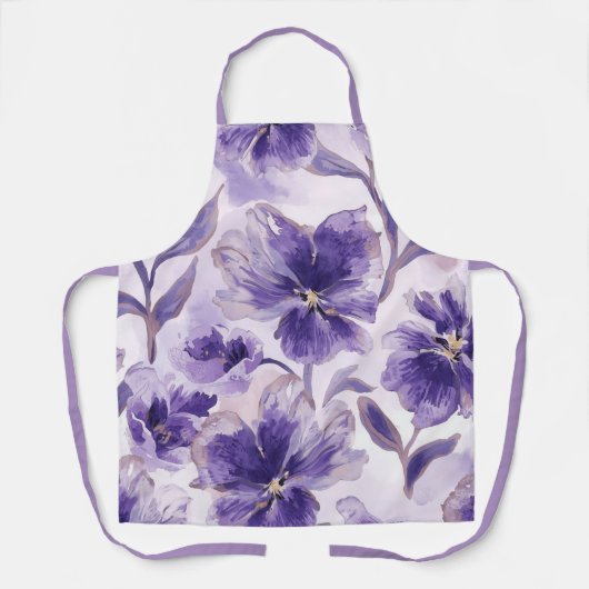 水彩画のすみれの花 エプロン (正面)