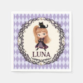 水彩画のちび魔女の1歳の誕生日招待状 スタンダードカクテルナプキン (正面)