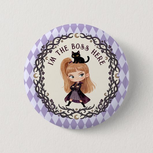 水彩画のちび魔女の1歳の誕生日招待状 缶バッジ (正面)