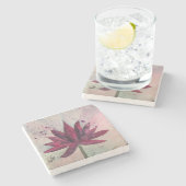 水彩画のはすの花のコースター ストーンコースター (横)