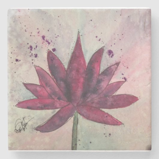 水彩画のはすの花のコースター ストーンコースター (正面)