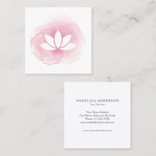 水彩画のはすの花の名刺 スクエア名刺 (正面/裏面)