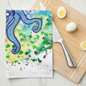 水彩画のはねの髭のタコ キッチンタオル (四つ折り)
