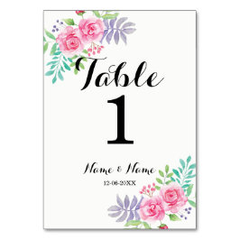 水彩画のばら色の花を結婚するテーブル数 テーブルナンバー