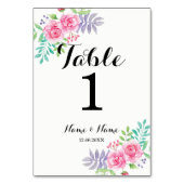 水彩画のばら色の花を結婚するテーブル数 テーブルナンバー (正面)