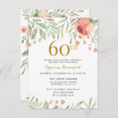 水彩画のばら色及びエレガントな原稿の第60誕生日 インビテーションポストカード (正面/裏面)