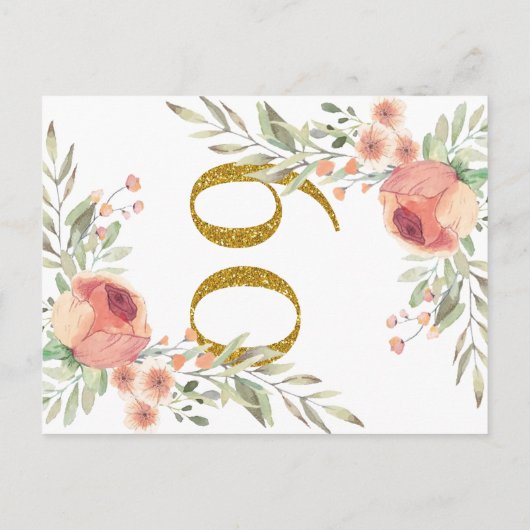 水彩画のばら色及びエレガントな原稿の第60誕生日 インビテーションポストカード (裏面)