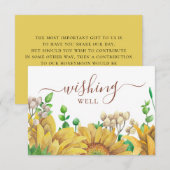 水彩画のひまわりが飾られた井戸のような結婚式の装飾。素朴なウェディング エンクロージャーカード (正面/裏面)