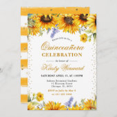 水彩画のひまわりとゴールドグリッターのキンセアニエラ 招待状 (正面/裏面)