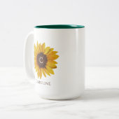 水彩画のひまわりモノグラム名前 ツートーンマグカップ (正面左)