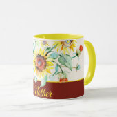 水彩画のひまわり（カスタマイズ可能） マグカップ (正面右)