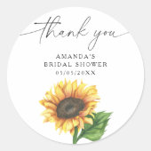 水彩画のひまわり、感謝のブライダルシャワー ラウンドシール (正面)