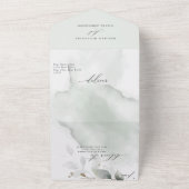 水彩画のほこりっぽい緑の葉 オールインワン招待状 (外側)