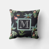 水彩画のやしパターン|はあなたのイニシャルを加えます クッション (裏面)