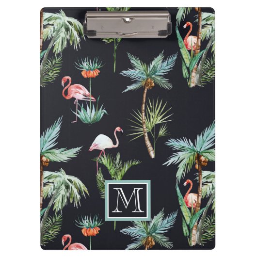 水彩画のやしパターン|はあなたのイニシャルを加えます クリップボード (正面)