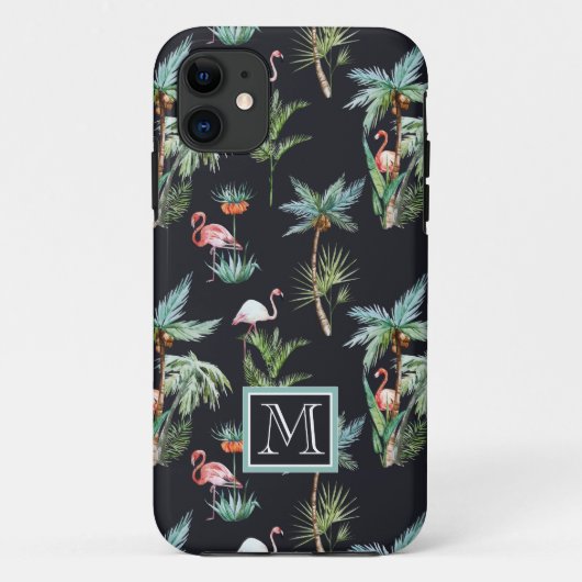 水彩画のやしパターン|はあなたのイニシャルを加えます Case-Mate iPhoneケース (裏面)