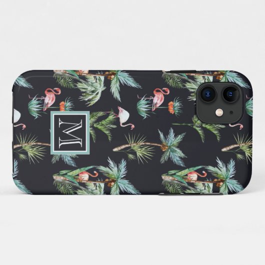 水彩画のやしパターン|はあなたのイニシャルを加えます Case-Mate iPhoneケース (裏面(横))