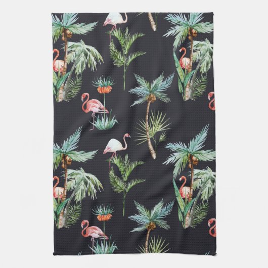 水彩画のやしパターン キッチンタオル (縦)