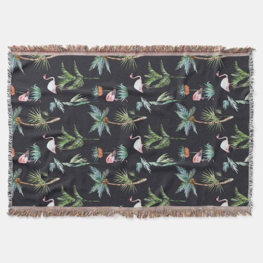 水彩画のやしパターン スローブランケット (正面)