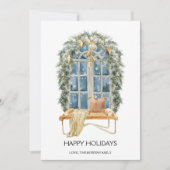 水彩画のようなあたたかな窓辺のクリスマス フラット シーズンカード (正面)