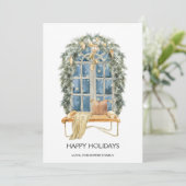 水彩画のようなあたたかな窓辺のクリスマス フラット シーズンカード (スタンド正面)