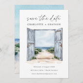水彩画のようなオーシャンビーチウェディング セーブザデート (正面/裏面)