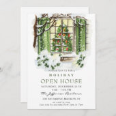 水彩画のようなカントリーなホリデーシーズンのクリスマス オープンハウス 招待状 (正面/裏面)