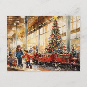 水彩画のようなクリスマス列車 デパートの思い出 ポストカード
