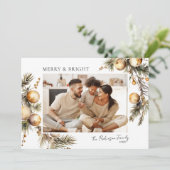 水彩画のようなゴールドの葉の写真がクリスマスを彩る シーズンカード (スタンド正面)